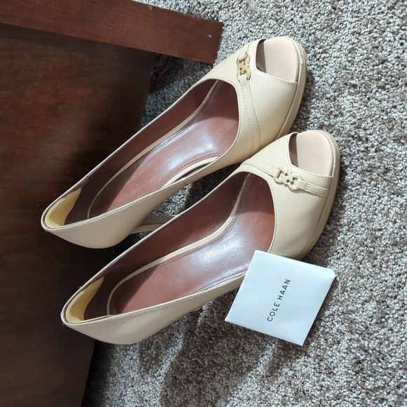 Cole Haan Leather Nude Peep-Toe Pumps - Picture 1 of 5